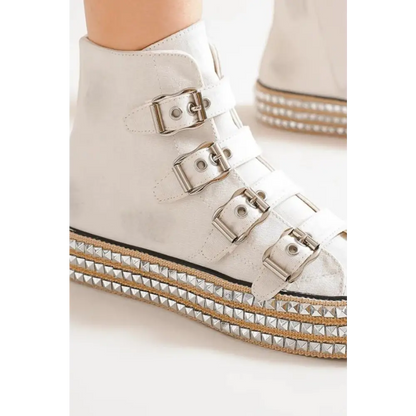 Multi-Buckle Straps Studded Platform Sneakers.