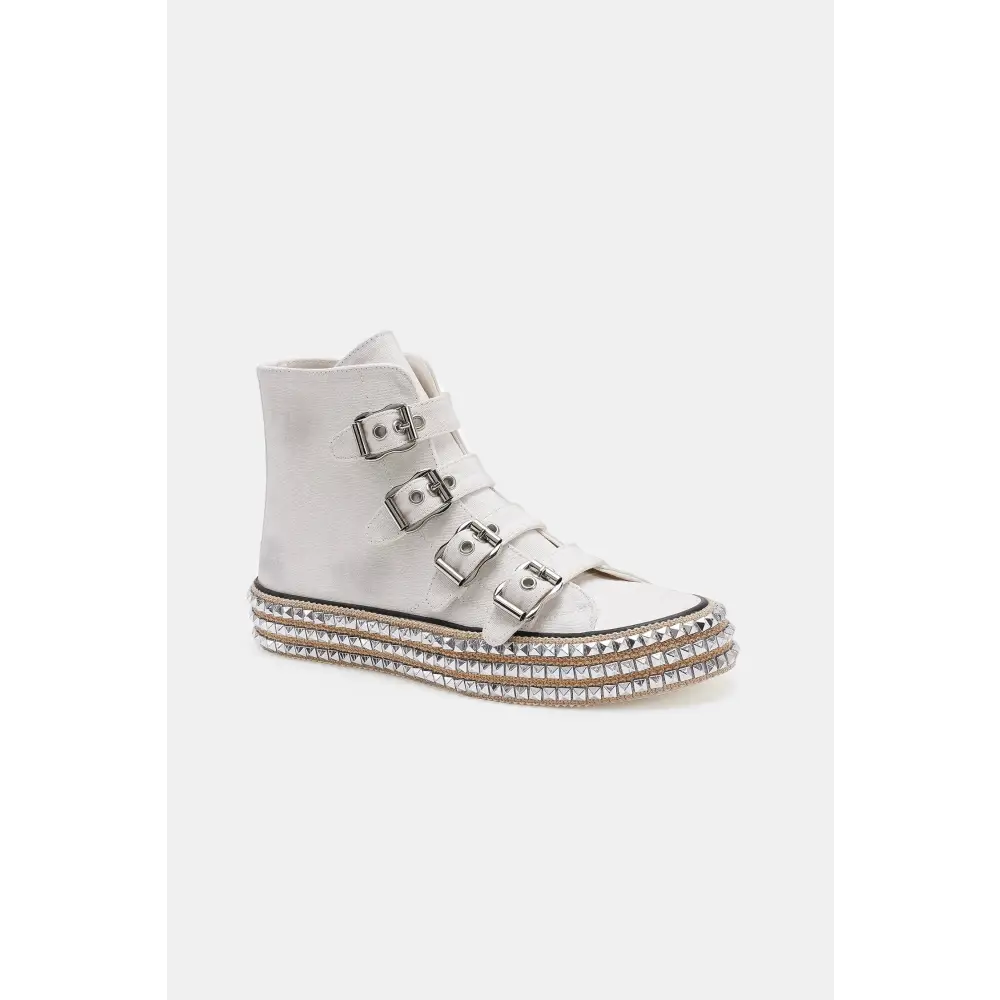 Multi-Buckle Straps Studded Platform Sneakers.