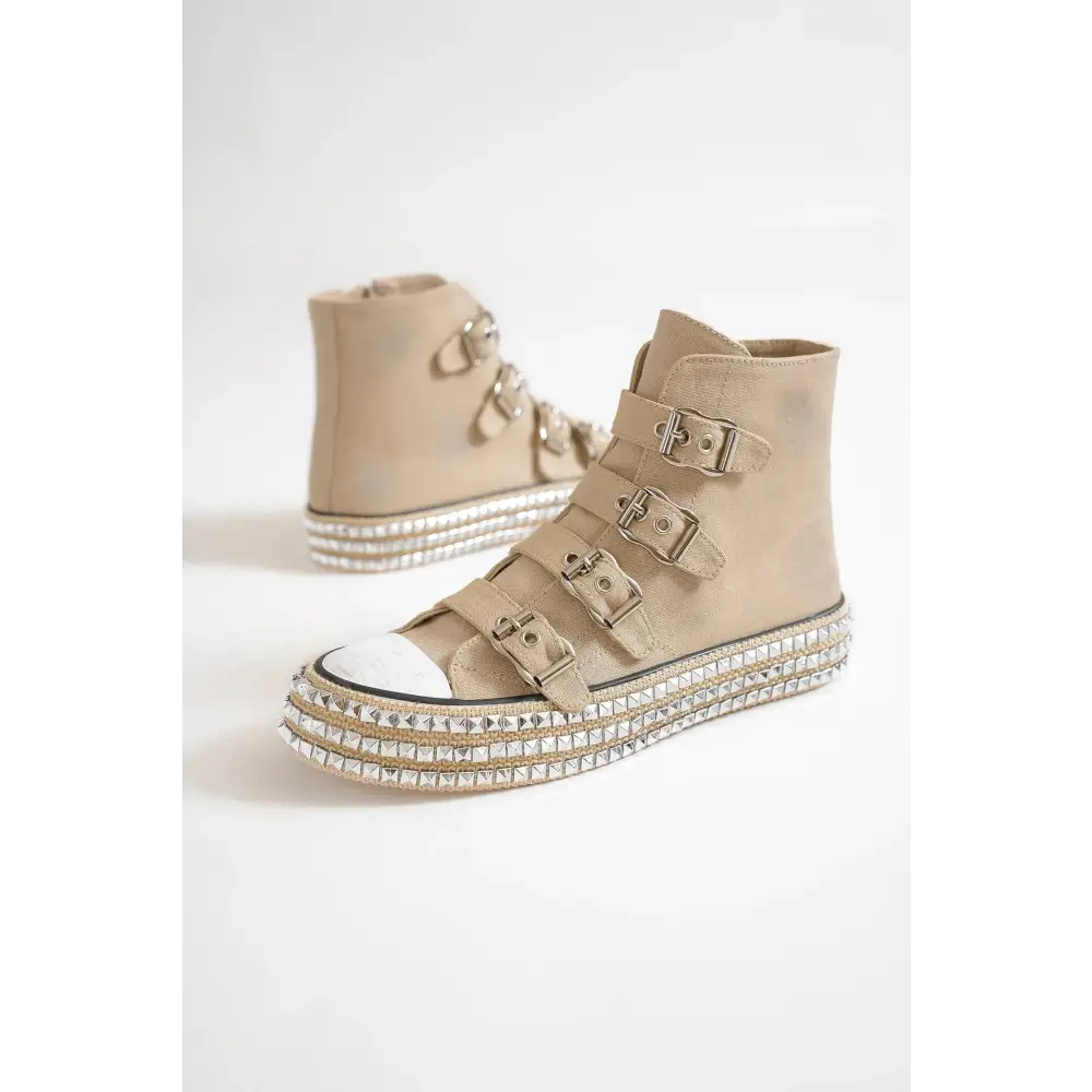 Multi-Buckle Straps Studded Platform Sneakers.