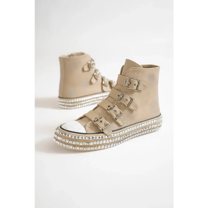 Multi-Buckle Straps Studded Platform Sneakers.