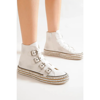 Multi-Buckle Straps Studded Platform Sneakers.