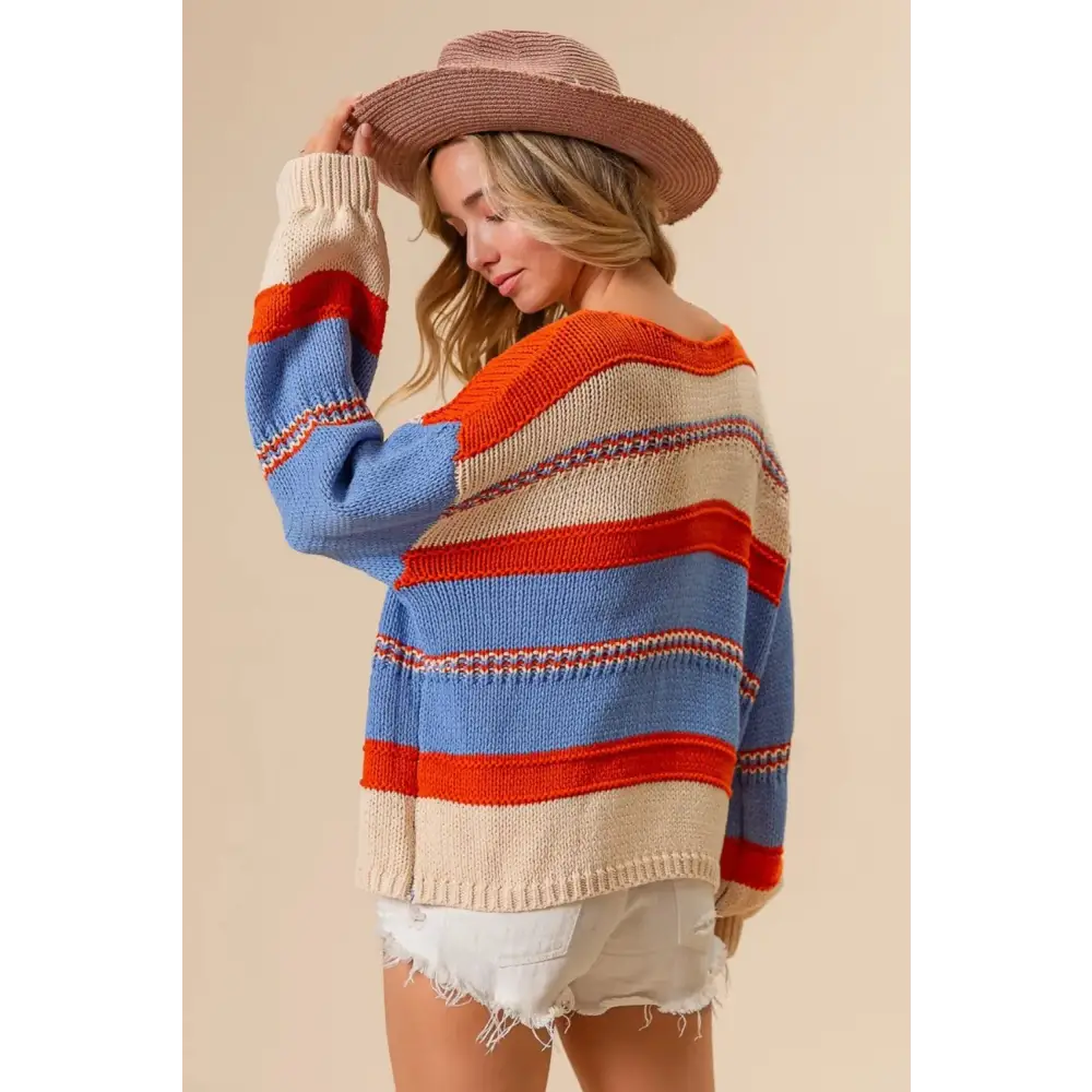 Multi Color Stripe Scoop Neck Sweater.