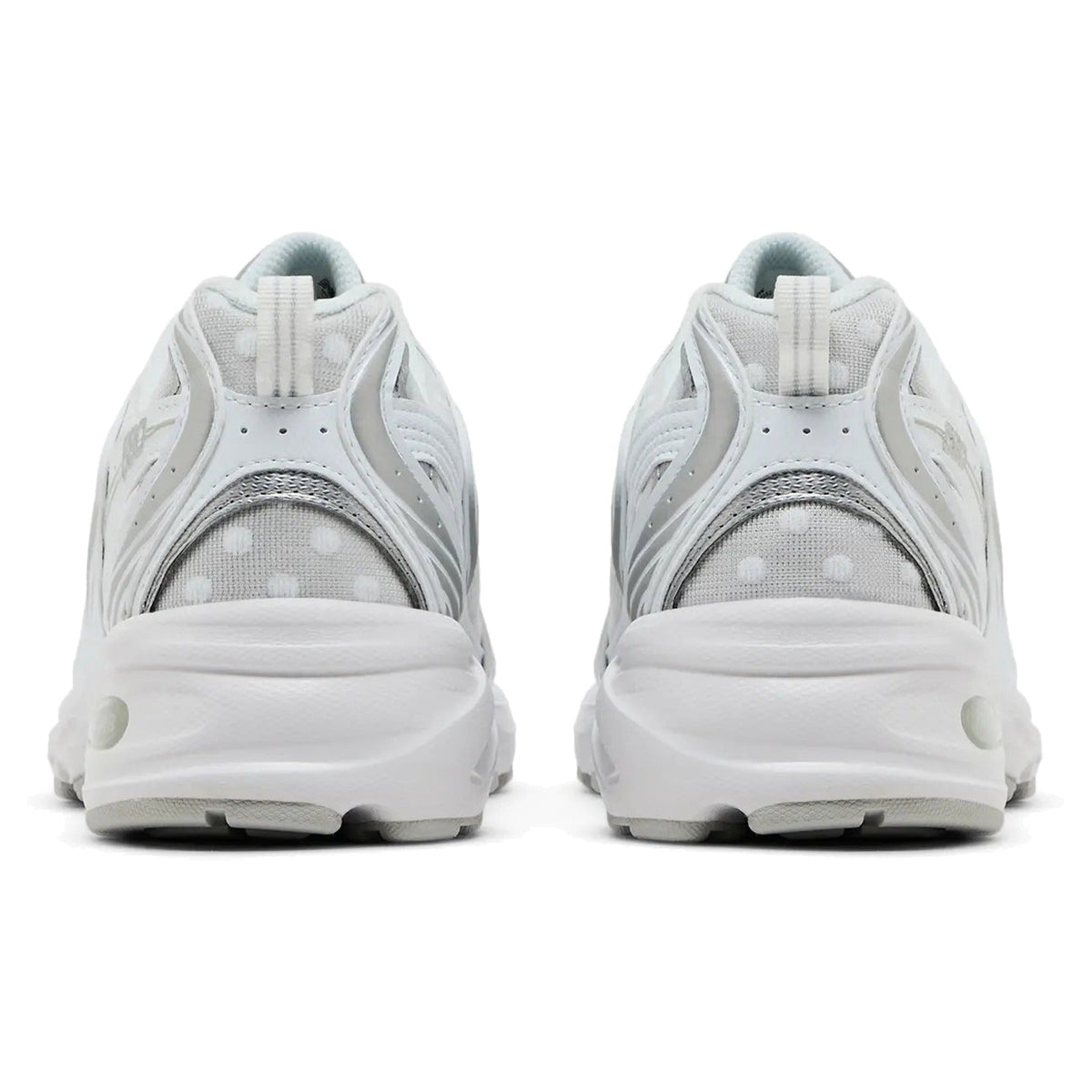 New Balance 530 sneakers in White Silver Metallic with polka dots