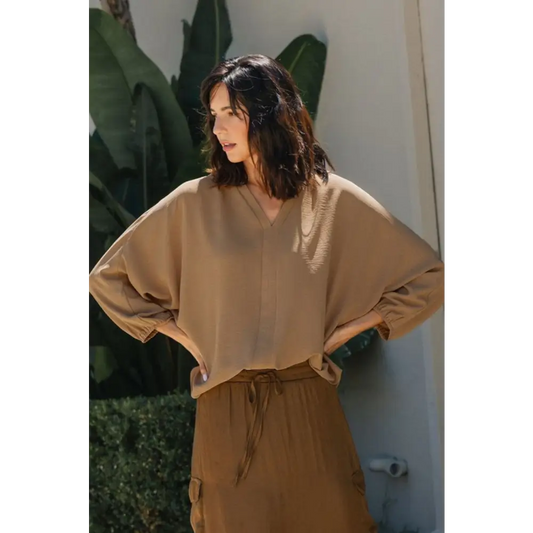 Notched Batwing Sleeve Blouse.