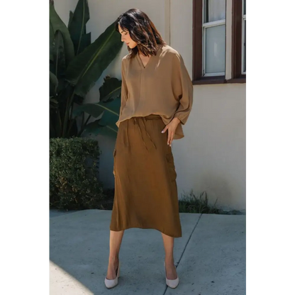 Notched Batwing Sleeve Blouse.