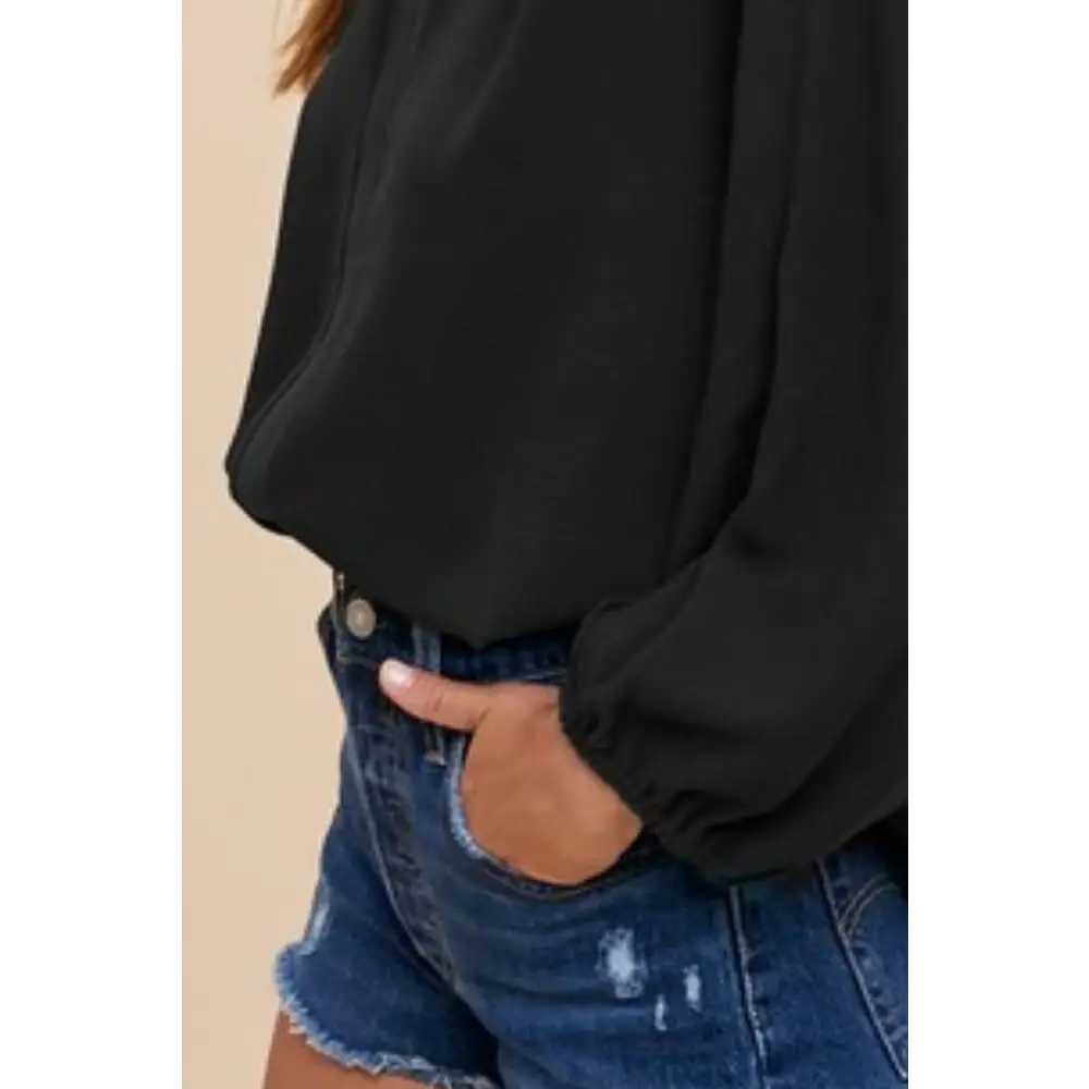 Notched Batwing Sleeve Blouse.