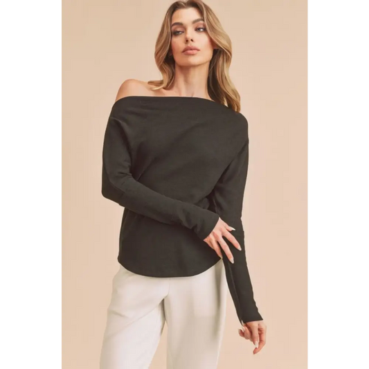 One Shoulder Long Sleeve Knit Top.