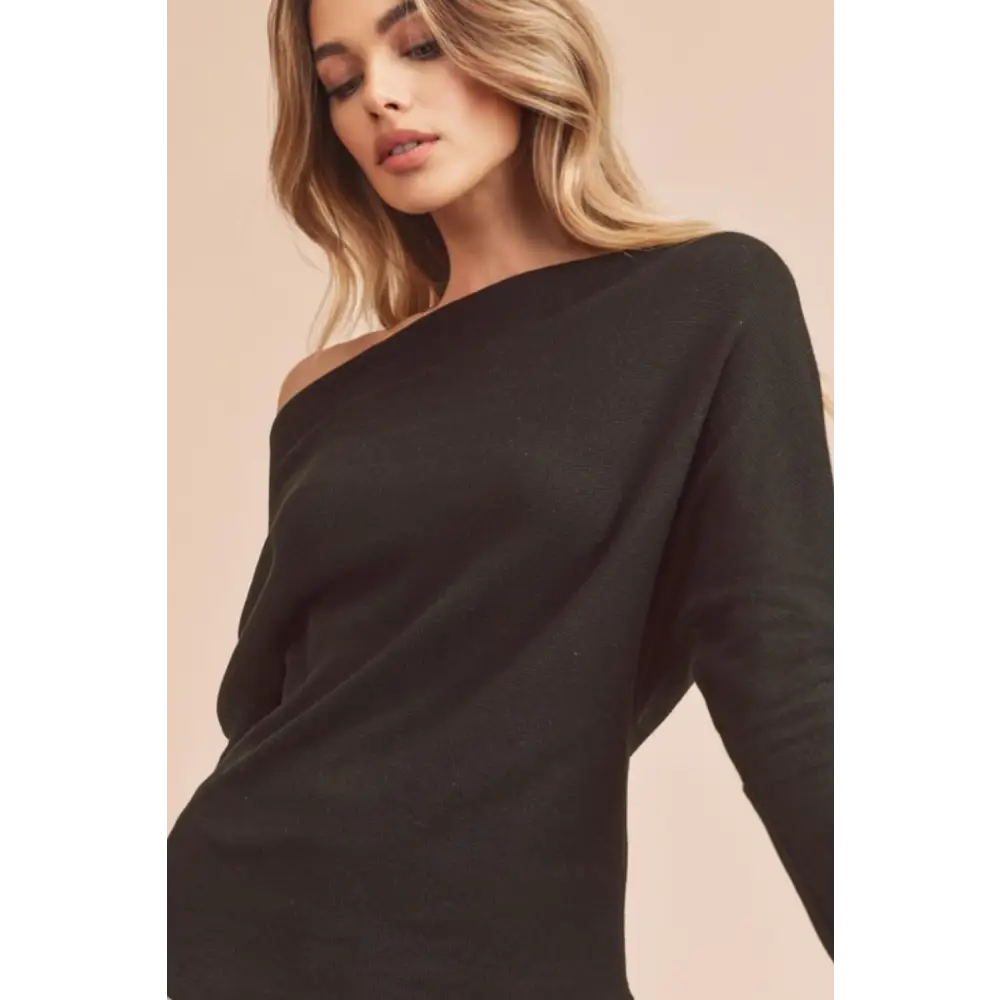 One Shoulder Long Sleeve Knit Top.