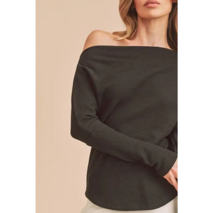 One Shoulder Long Sleeve Knit Top.