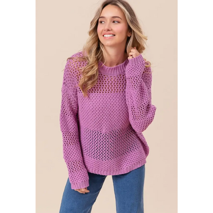 Openwork Long Sleeve Knit Top.