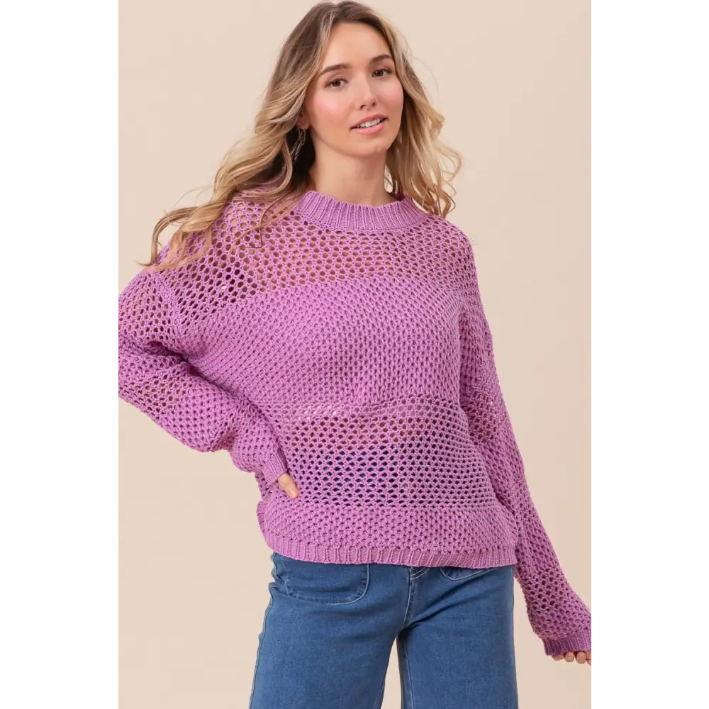Openwork Long Sleeve Knit Top.