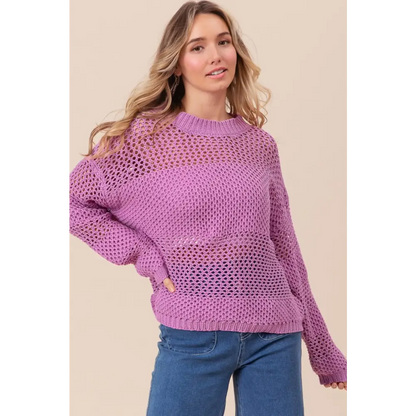 Openwork Long Sleeve Knit Top.