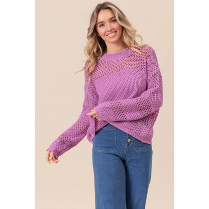 Openwork Long Sleeve Knit Top.
