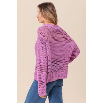Openwork Long Sleeve Knit Top.