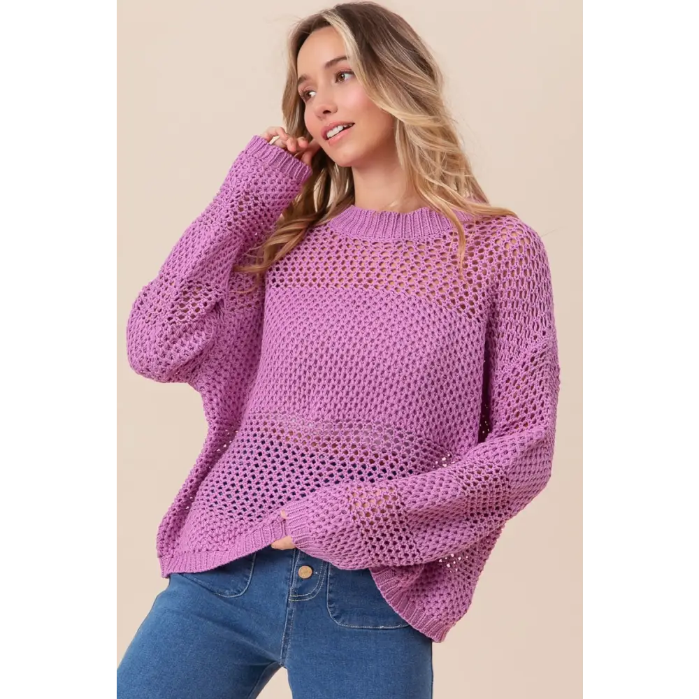 Openwork Long Sleeve Knit Top.