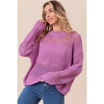 Openwork Long Sleeve Knit Top.