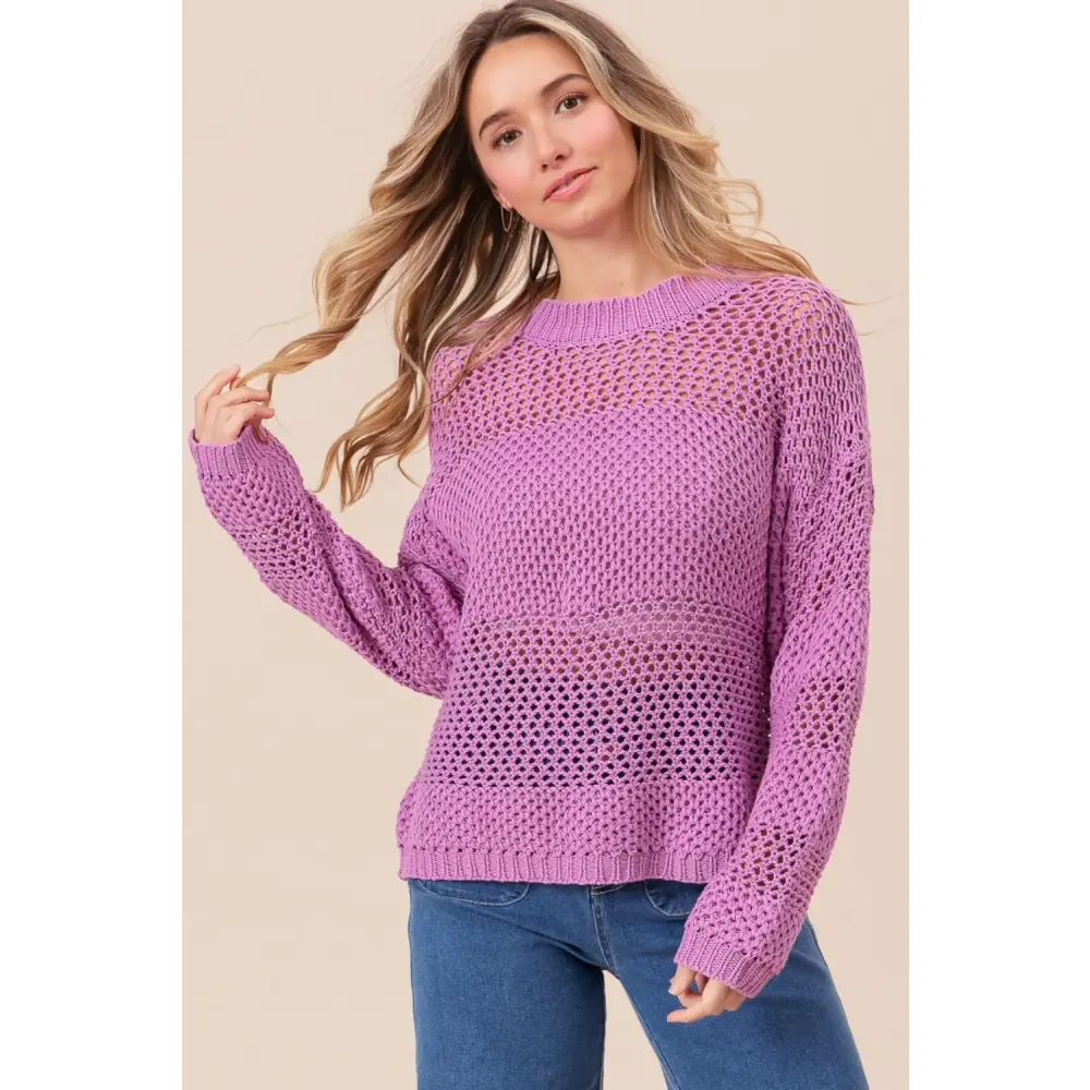 Openwork Long Sleeve Knit Top.