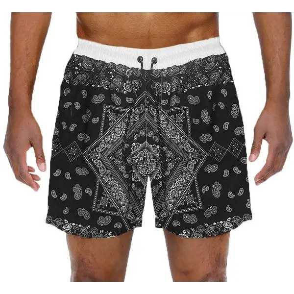 Paisley Bandana Print Swim Trunks Board Shorts.