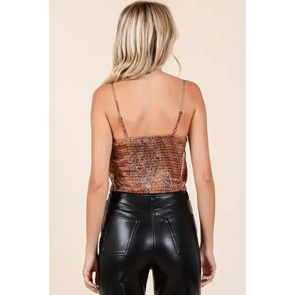 Paisley Patchwork Print Satin Cowl Neck Crop Cami.