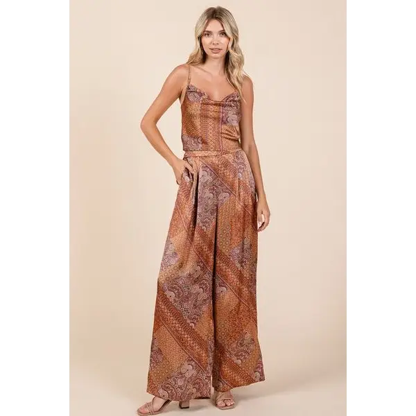 Paisley Patchwork Print Satin Cowl Neck Crop Cami.