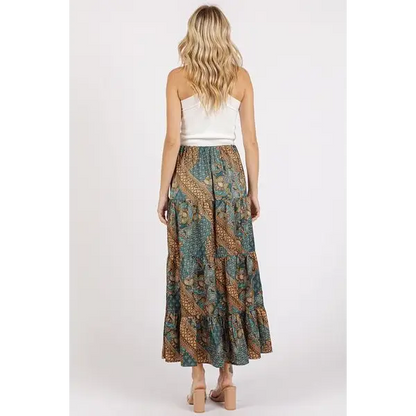 Paisley Patchwork Print Satin Maxi Skirt.