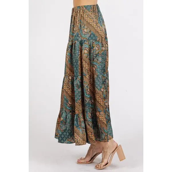 Paisley Patchwork Print Satin Maxi Skirt.