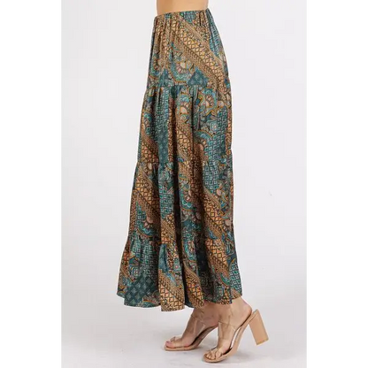 Paisley Patchwork Print Satin Maxi Skirt.