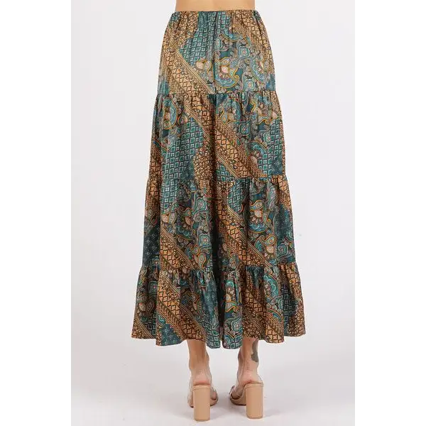 Paisley Patchwork Print Satin Maxi Skirt.