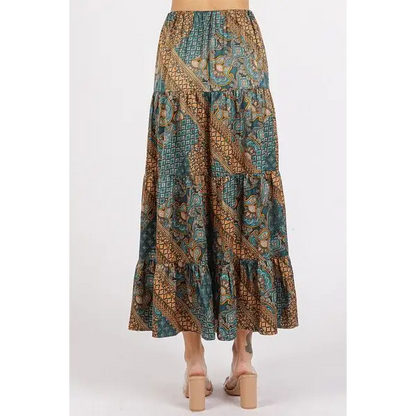 Paisley Patchwork Print Satin Maxi Skirt.