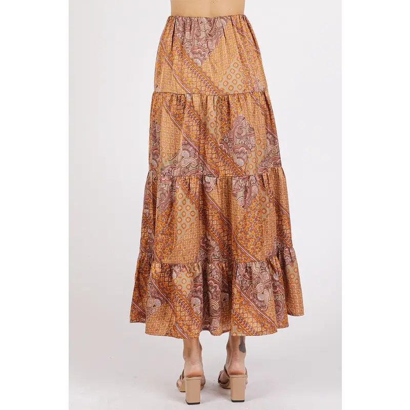 Paisley Patchwork Print Satin Maxi Skirt.