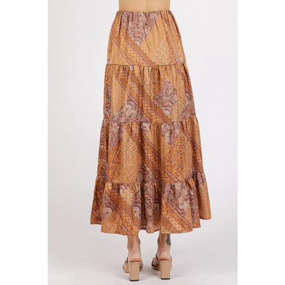 Paisley Patchwork Print Satin Maxi Skirt.