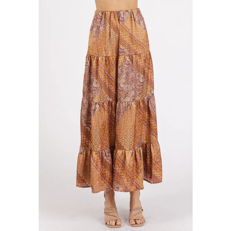 Paisley Patchwork Print Satin Maxi Skirt.
