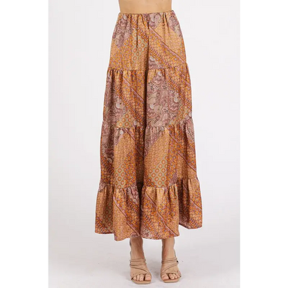 Paisley Patchwork Print Satin Maxi Skirt.