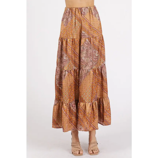 Paisley Patchwork Print Satin Maxi Skirt.