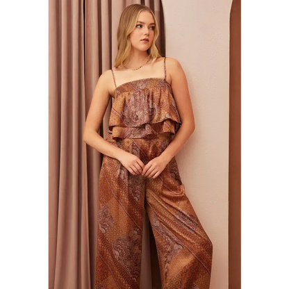 Paisley Patchwork Print Satin Ruffle Crop Cami.