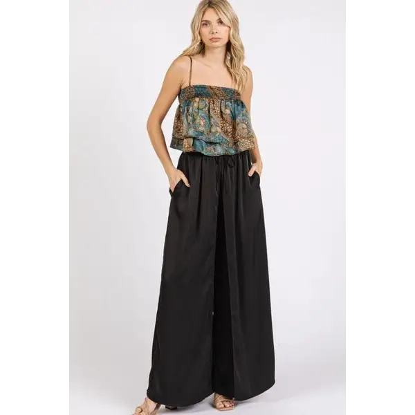 Paisley Patchwork Print Satin Ruffle Crop Cami.