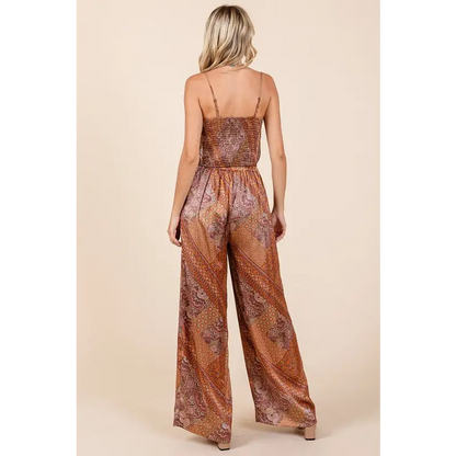 Paisley Patchwork Print Satin Wide Leg Pants.