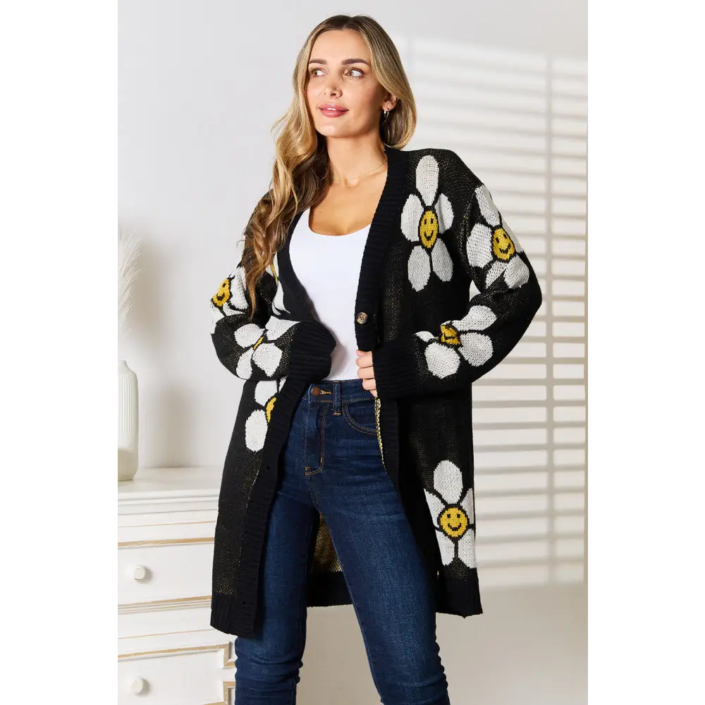 Perfee Floral Button Down Longline Cardigan.