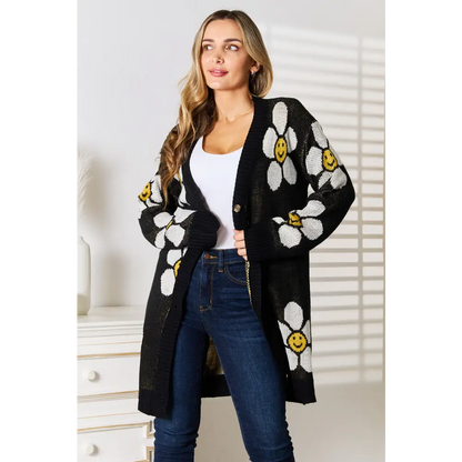 Perfee Floral Button Down Longline Cardigan.