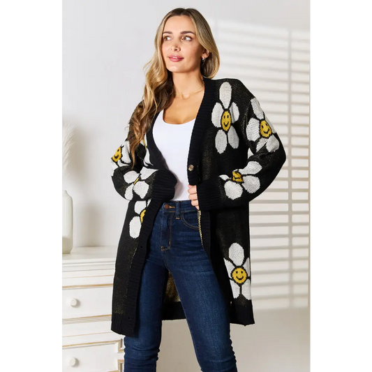 Perfee Floral Button Down Longline Cardigan.