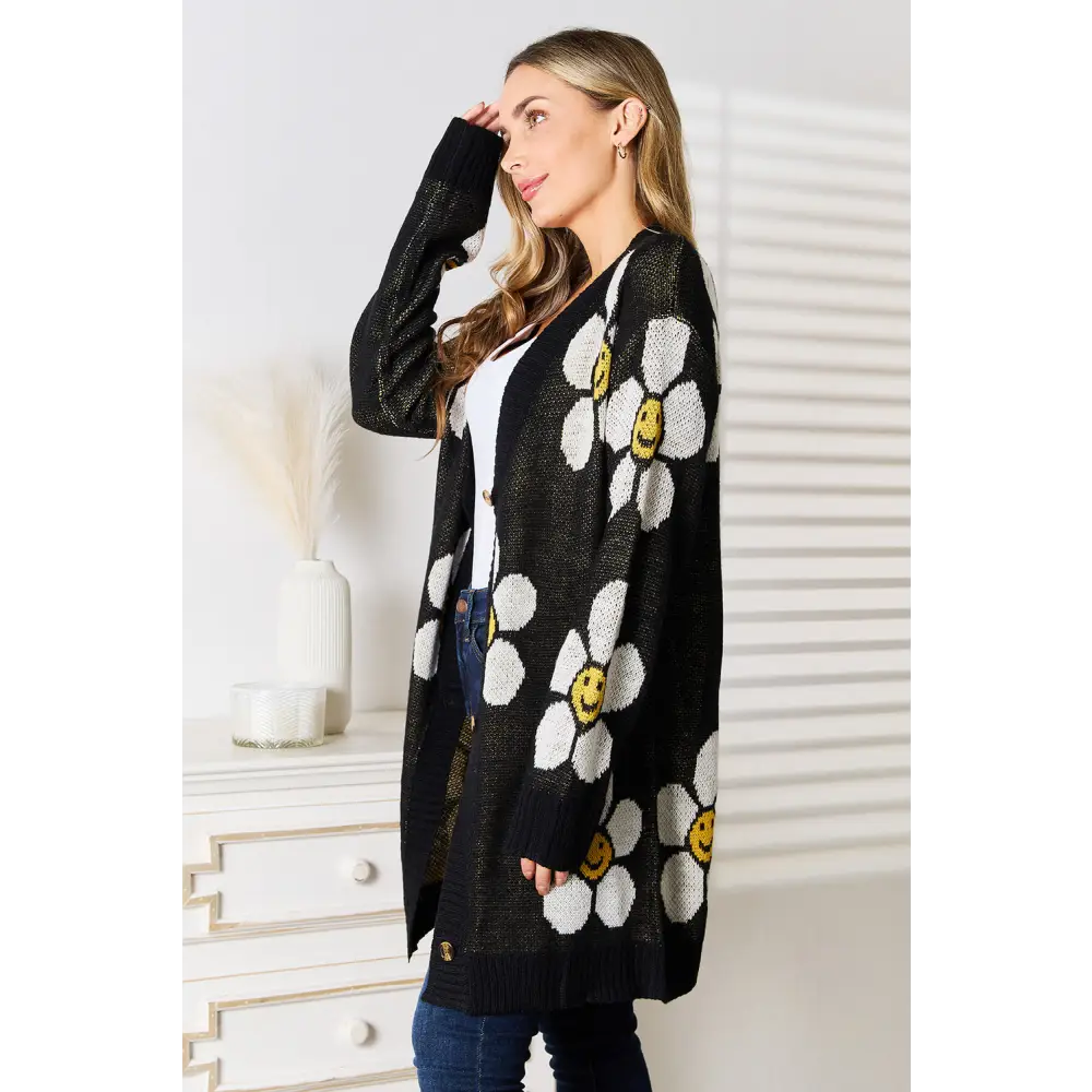 Perfee Floral Button Down Longline Cardigan.
