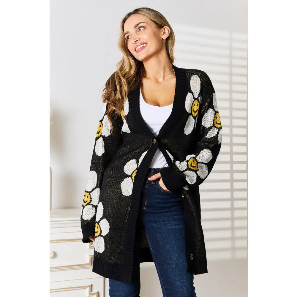 Perfee Floral Button Down Longline Cardigan.