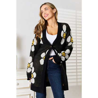 Perfee Floral Button Down Longline Cardigan.
