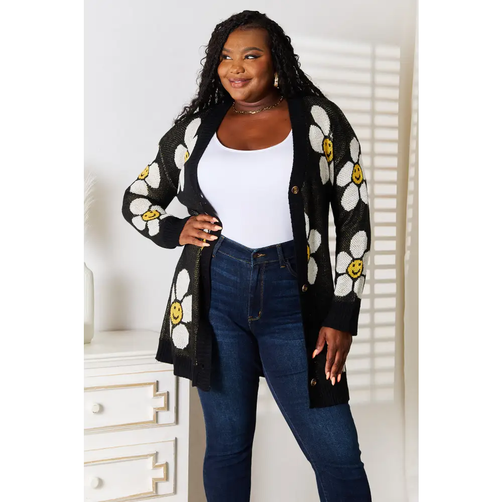 Perfee Floral Button Down Longline Cardigan.