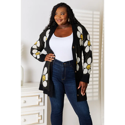 Perfee Floral Button Down Longline Cardigan.