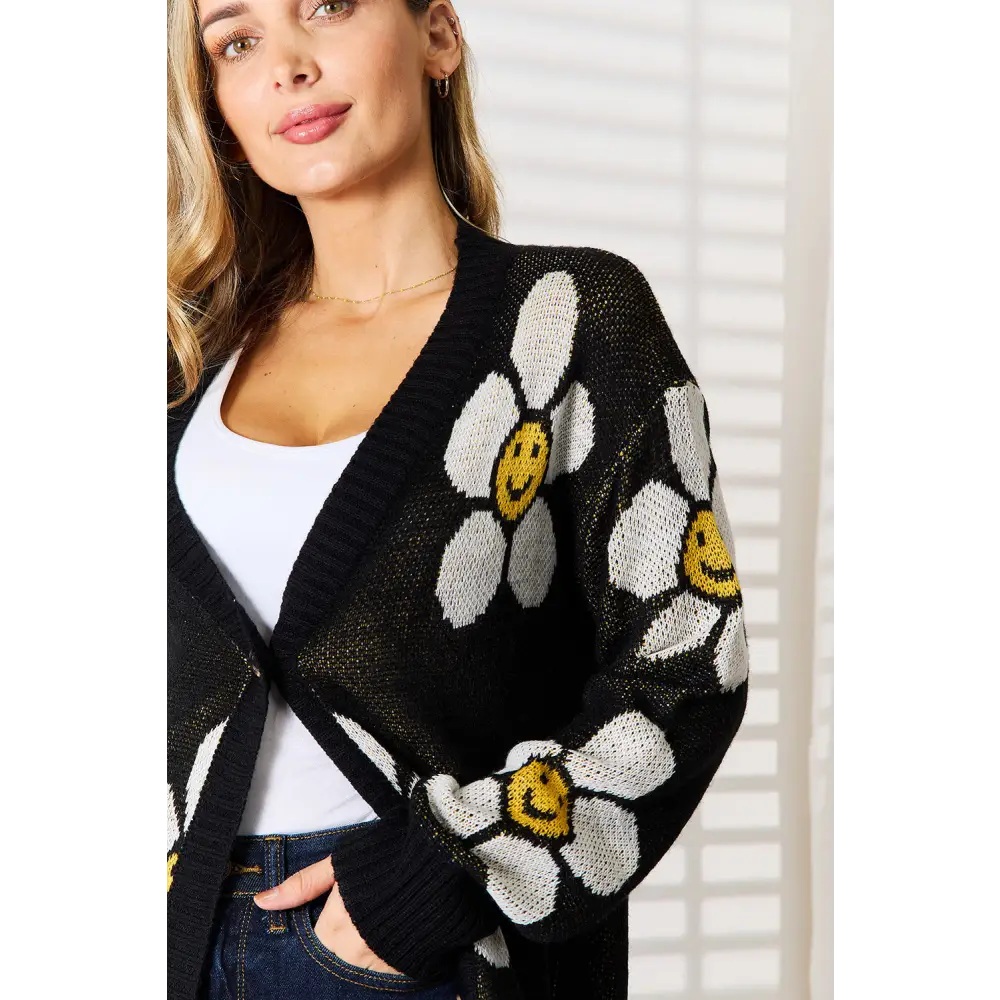 Perfee Floral Button Down Longline Cardigan.