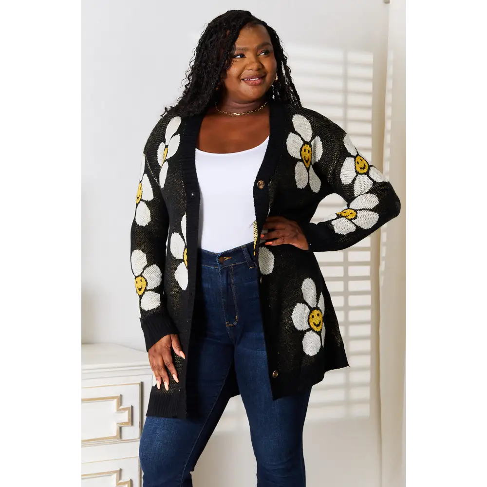 Perfee Floral Button Down Longline Cardigan.