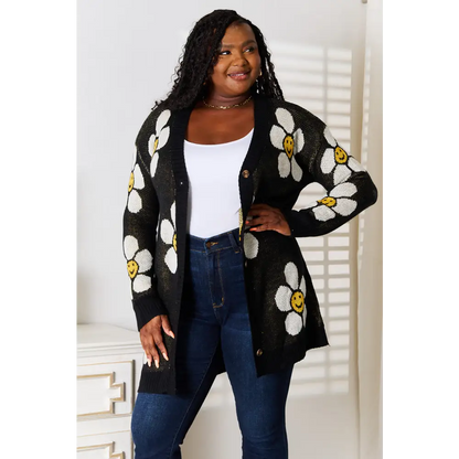 Perfee Floral Button Down Longline Cardigan.