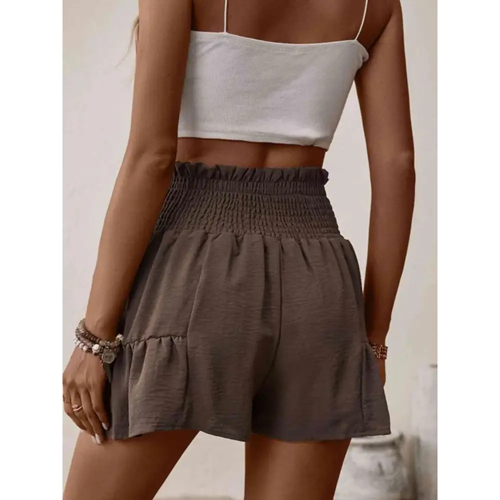 Perfee Tie Front Smocked Waist Shorts.