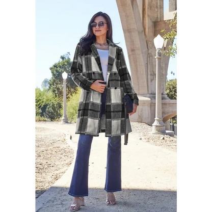 Plaid Button Up Lapel Collar Coat.